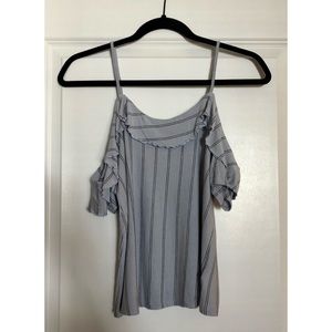 American Eagle Cold Shoulder Blue Striped Top